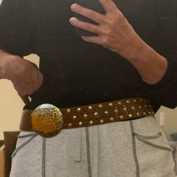 Elegant Brown Belt with Gold Accents - Picture 1 of 3